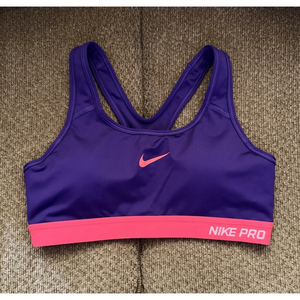 Nike Pro Dri Fit Purple Pink Racerback Medium Support Sports Bra Size M